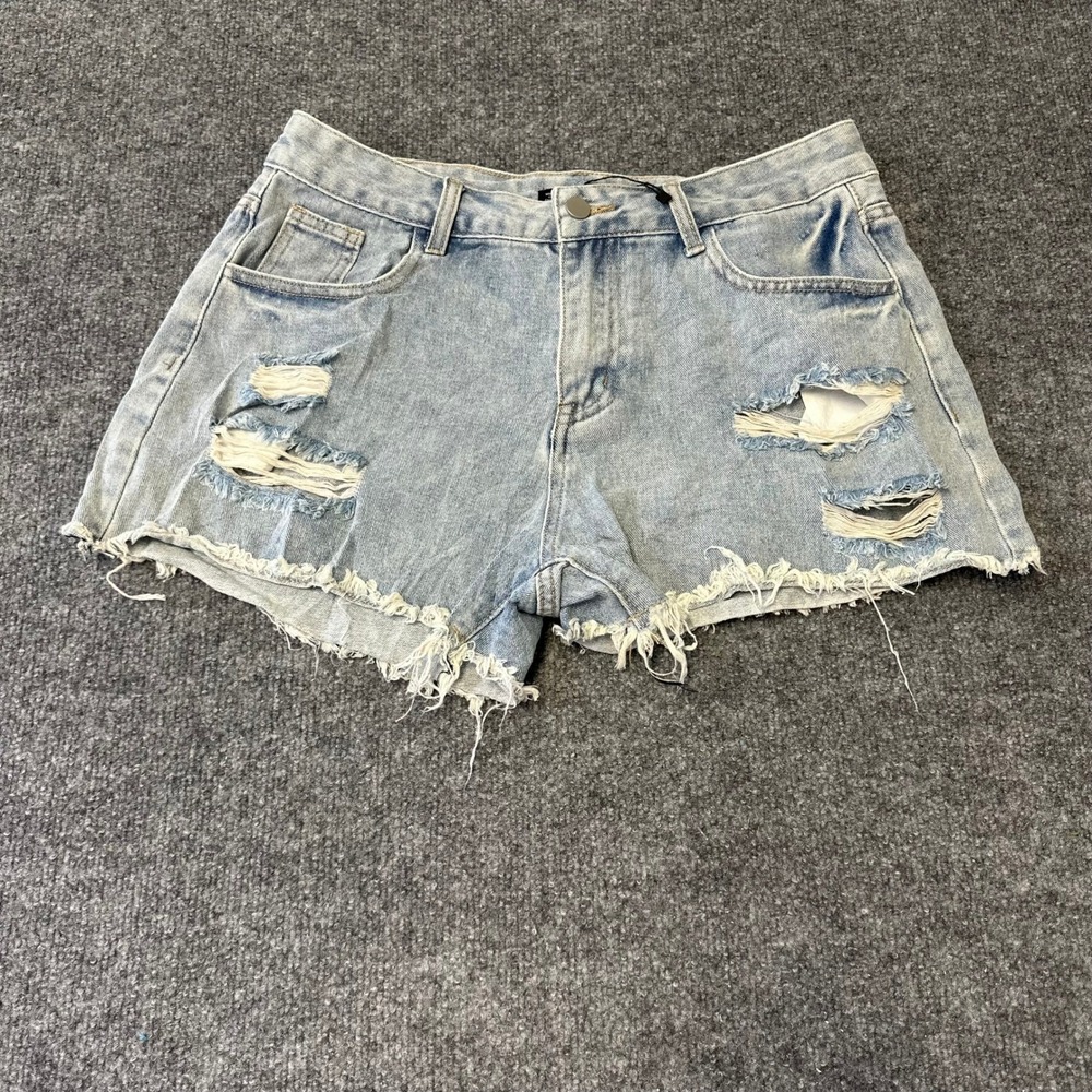 Sheilay Denim Shorts Womens XL Light Wash Distressed Ripped Frayed Hem Casual